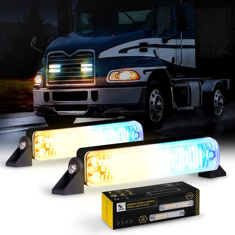 Unicorn Lighting Emergency Lights for Vehicles  WA01 AmberBlue 6 LED Strobe Lights for Truck and Cars IP68 Waterproof Easy Installation 360Degree Rotation Mount 2 Pack